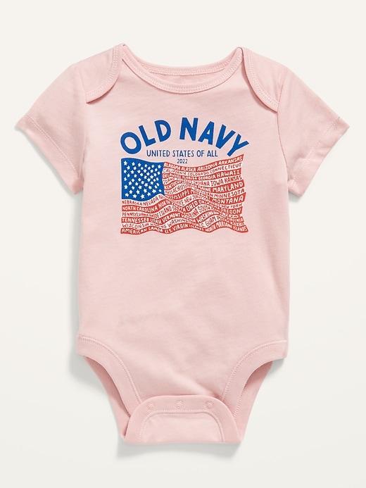 View large product image 1 of 2. Unisex Short-Sleeve 2022 "United States of All" Flag Graphic Bodysuit for Baby
