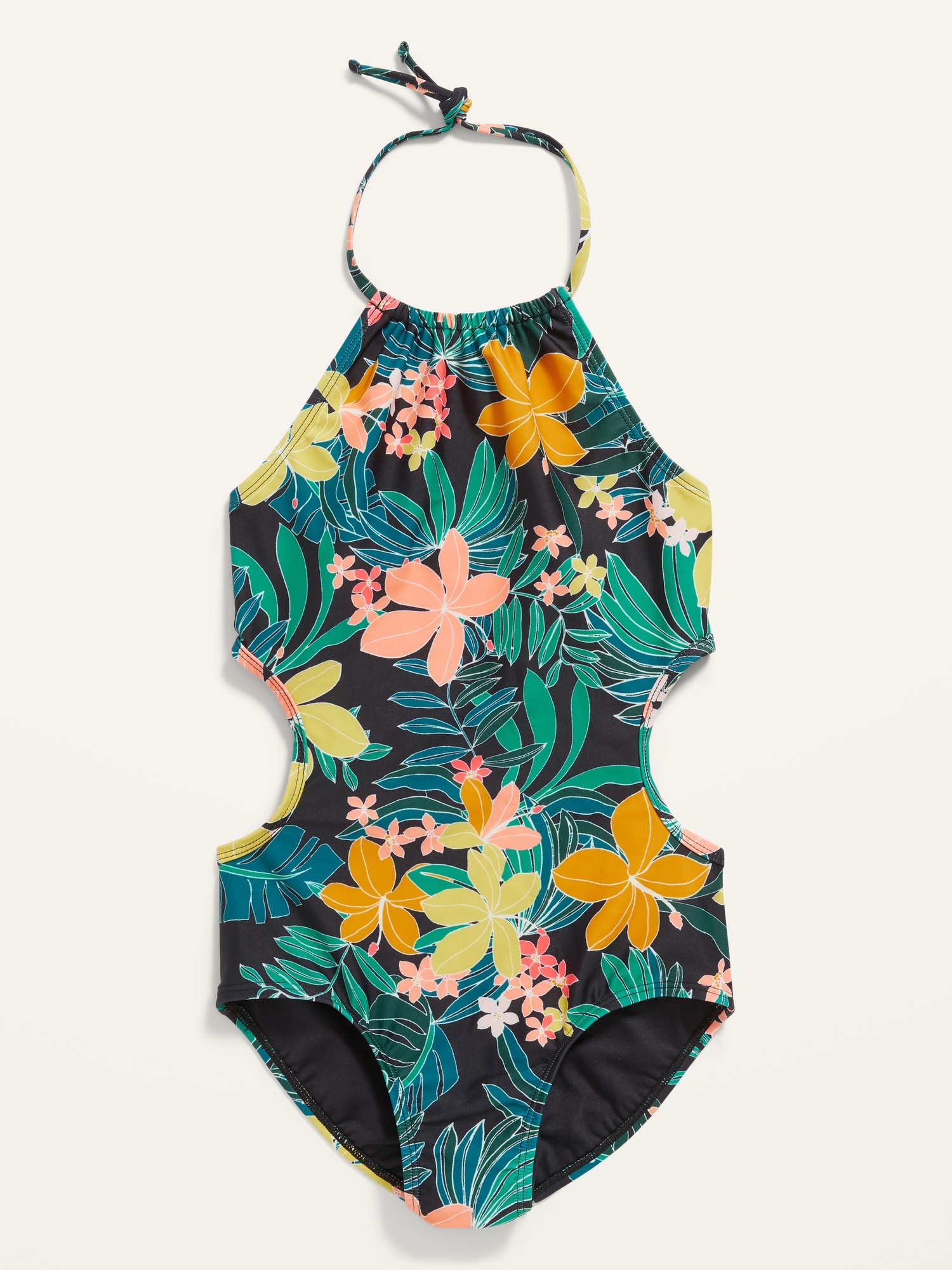 Printed Halter Side-Cutout One-Piece Swimsuit for Girls | Old Navy