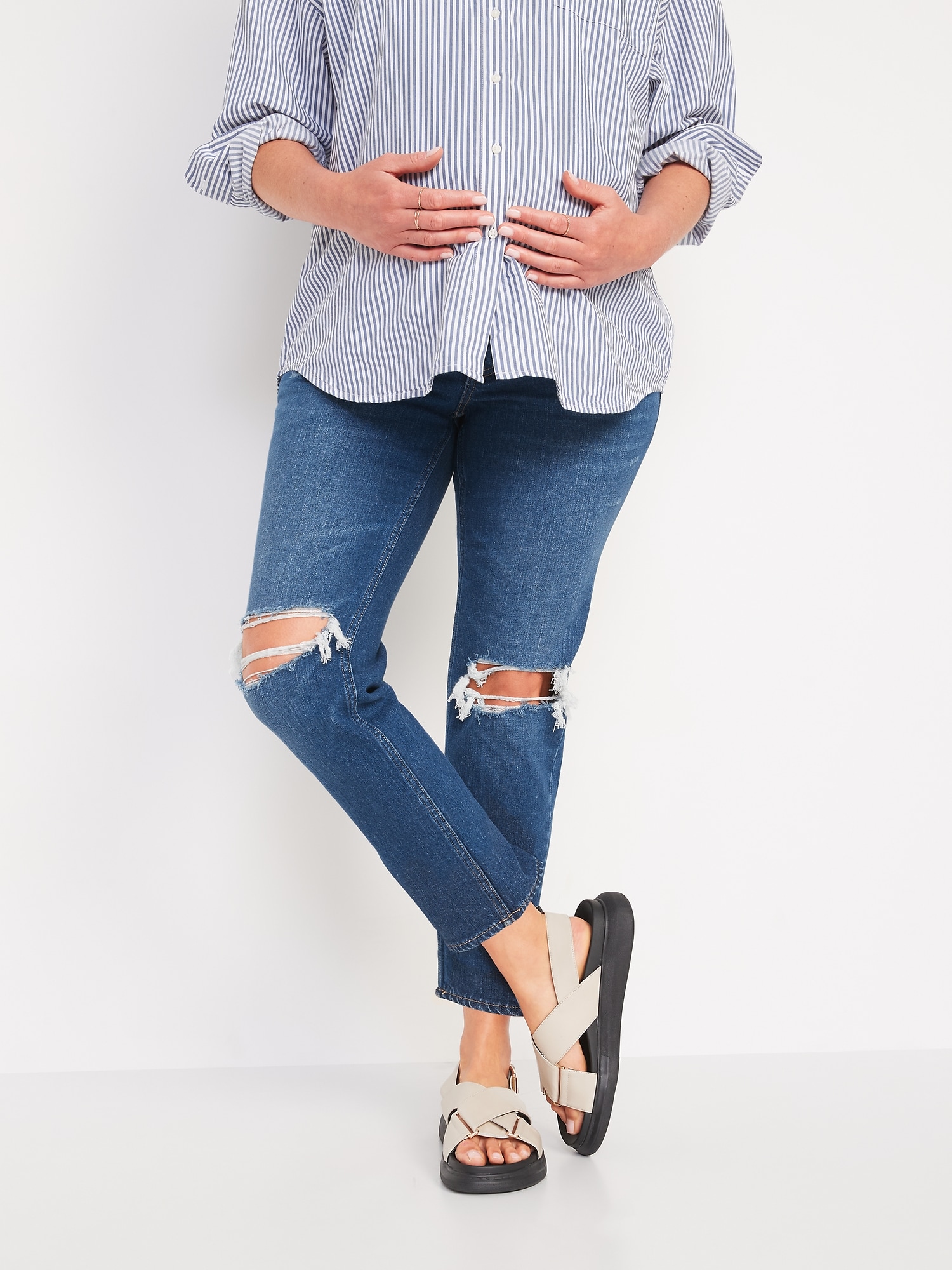 Maternity Full Panel Ripped Boyfriend Jeans Old Navy