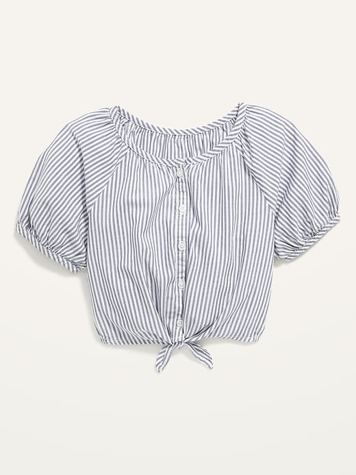 View large product image 1 of 2. Striped Short Puff-Sleeve Tie-Front Top for Girls