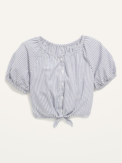 Striped Short Puff-Sleeve Tie-Front Top for Girls | Old Navy