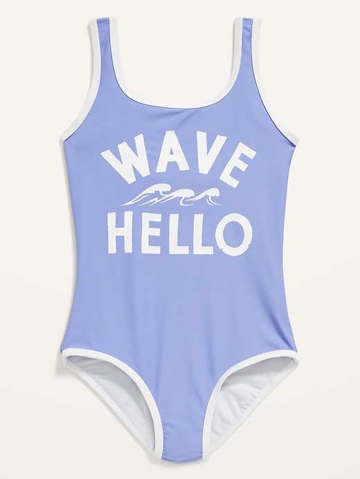 View large product image 1 of 1. Square-Neck Graphic One-Piece Swimsuit for Girls