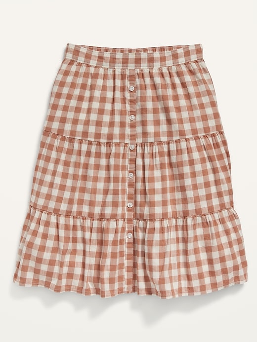 View large product image 1 of 1. Patterned Tiered Button-Front A-Line Skirt for Girls