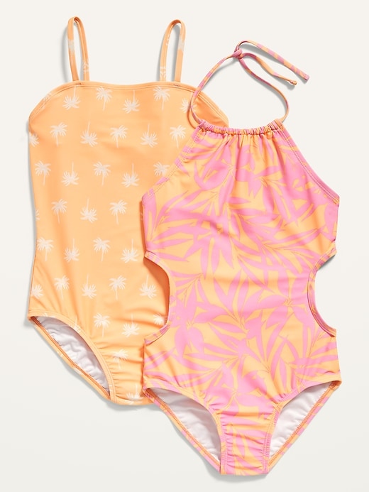View large product image 1 of 1. Printed Bandeau & Halter Style One-Piece Swimsuit 2-Pack for Girls