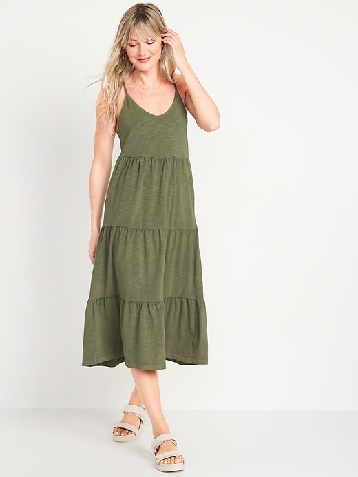 Image number 1 showing, Tiered Slub-Knit Midi Cami Swing Dress for Women