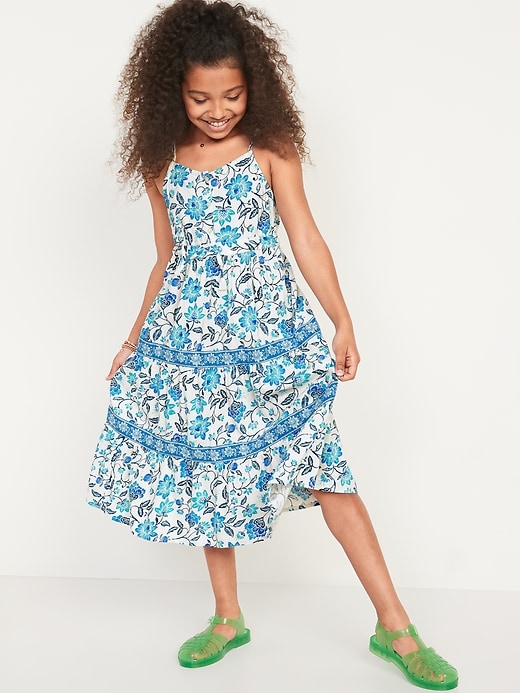 Old Navy Sleeveless Button-Front Tiered Fit & Flare Midi Dress for Girls. 1