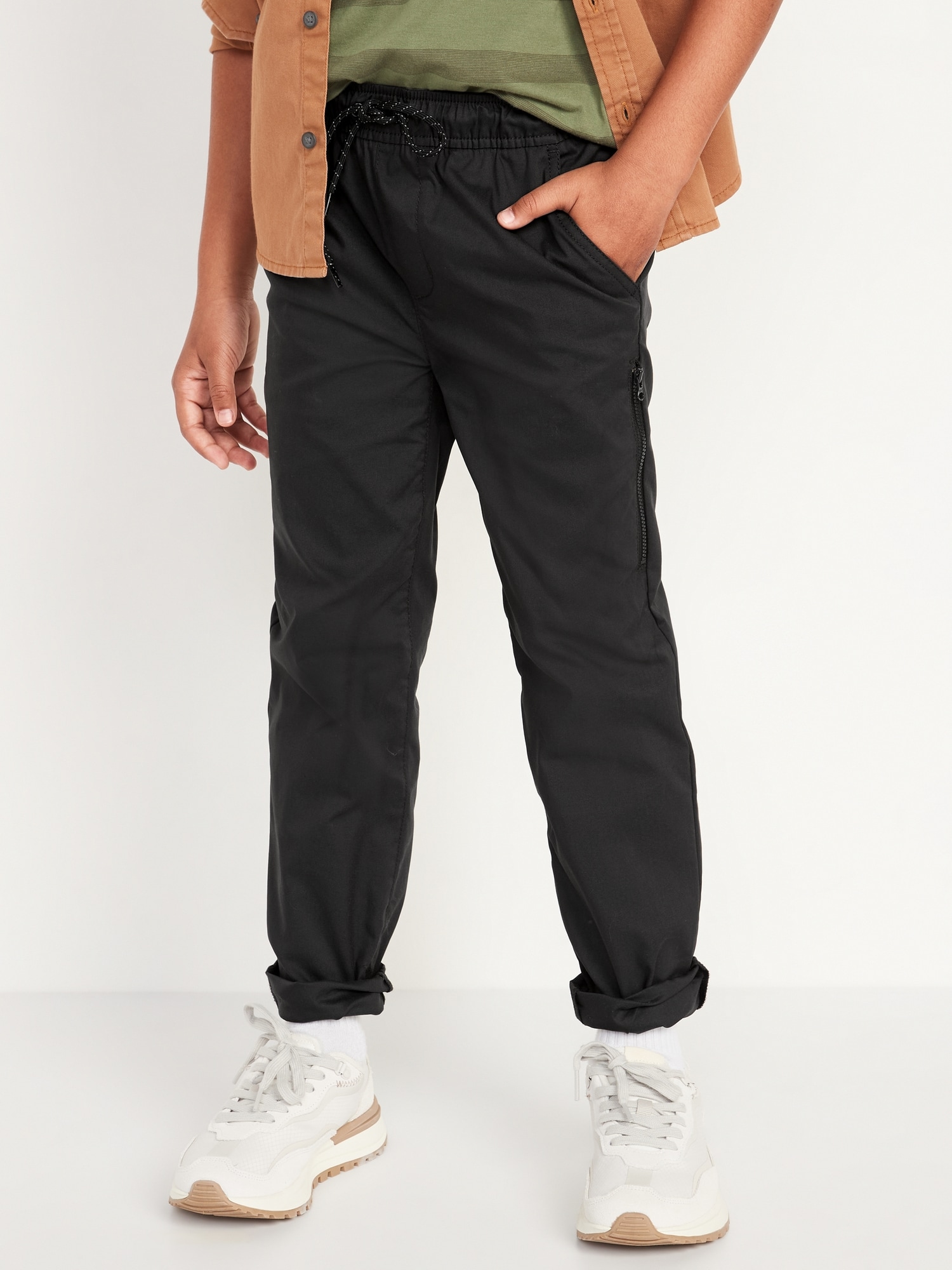 Old Navy Built-In Flex Tapered Tech Pants for Boys black. 1