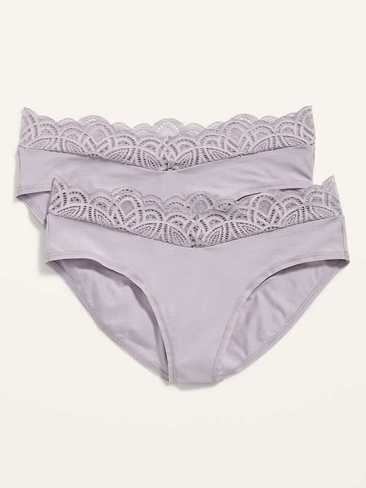View large product image 1 of 2. Maternity 2-Pack Lace-Trim Supima® Cotton-Blend Below-Bump Bikini Underwear