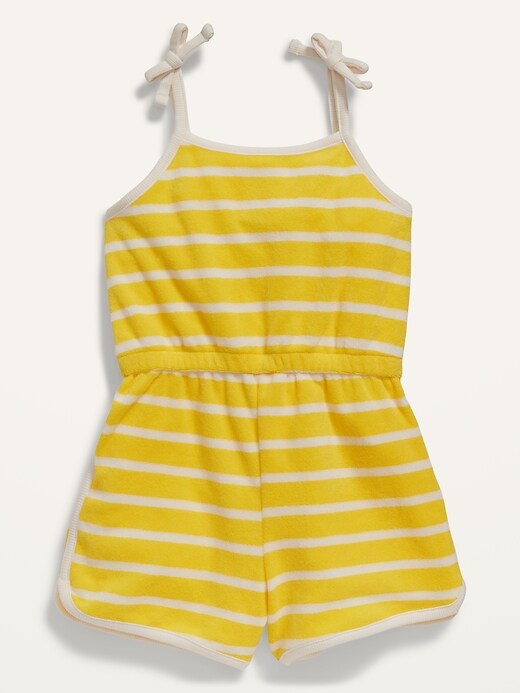 Old Navy Striped Tie-Shoulder Loop-Terry Romper for Toddler Girls. 1