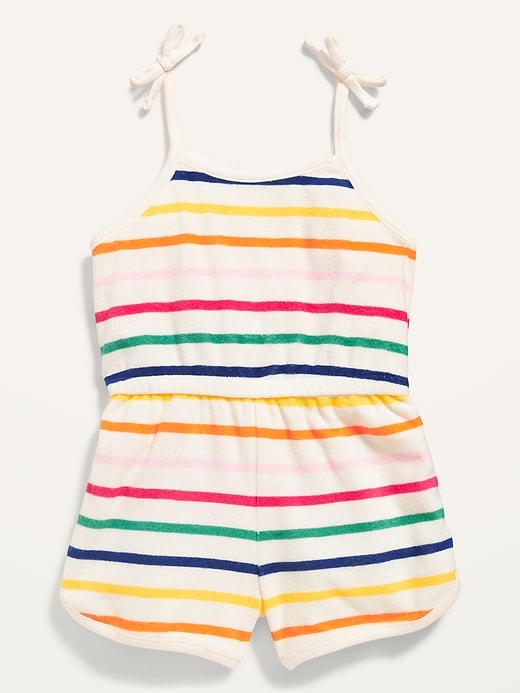 View large product image 1 of 2. Striped Tie-Shoulder Loop-Terry Romper for Toddler Girls