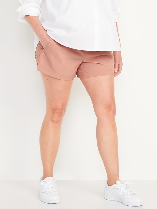 Image number 1 showing, Maternity StretchTech Foldover-Waist Shorts -- 3.5-inch inseam
