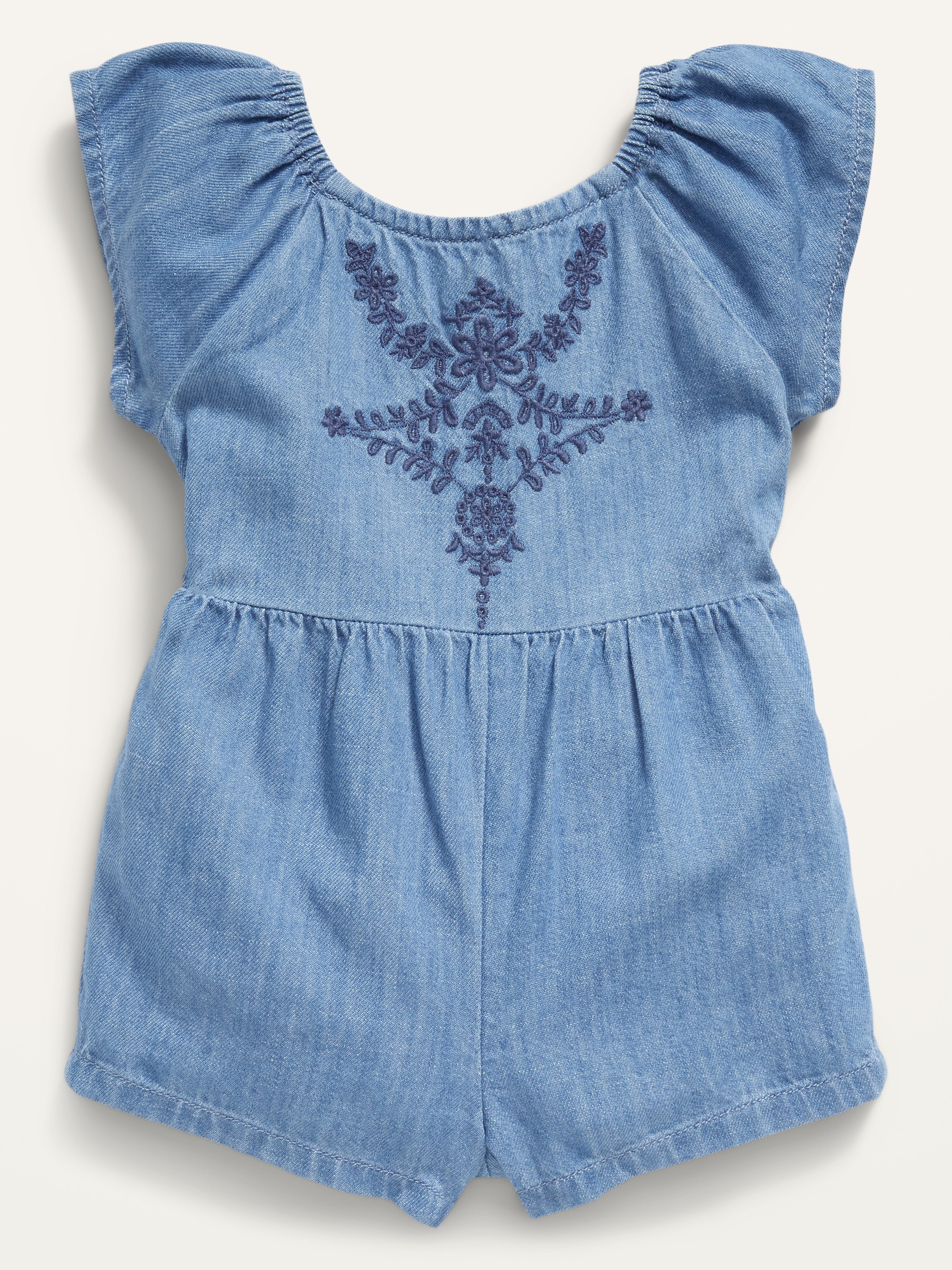 embroidered chambray flutter dress