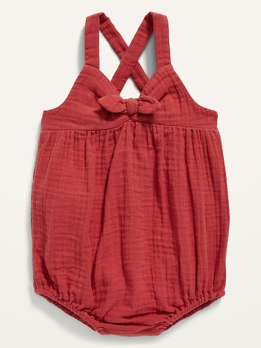 View large product image 1 of 2. Sleeveless Tie-Front One-Piece Romper for Baby