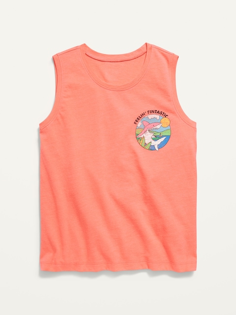 Soft-Washed Graphic Sleeveless T-Shirt for Girls - Summer Peach