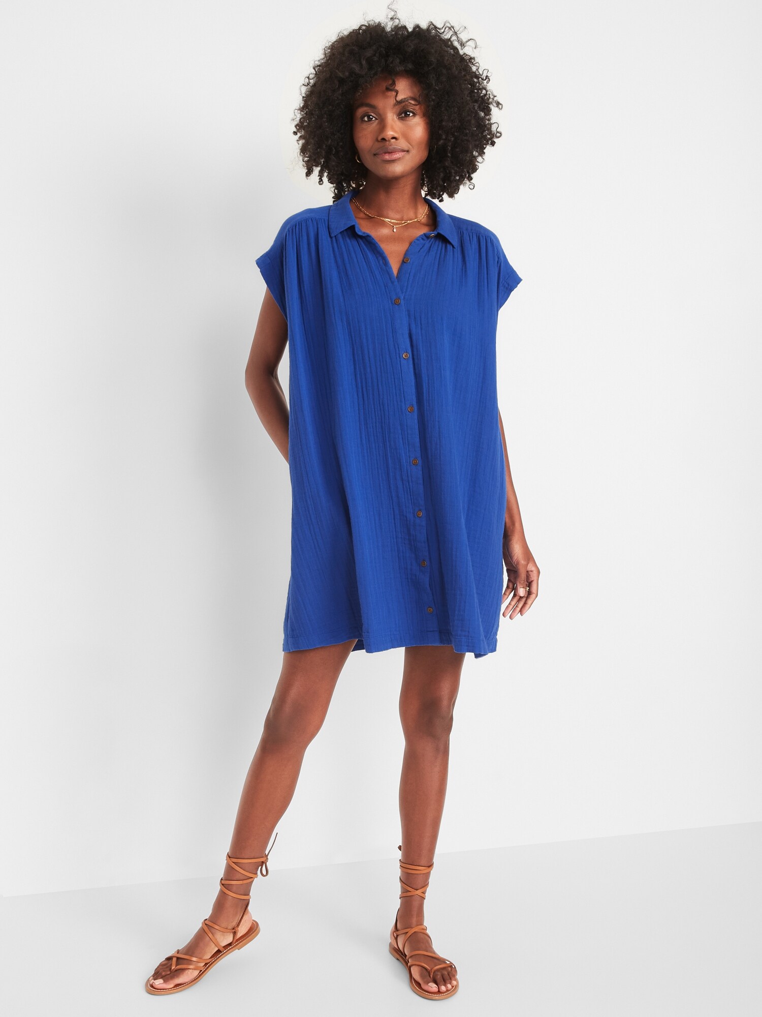 Short-Sleeve Double-Weave Mini Swing Shirt Dress for Women | Old Navy