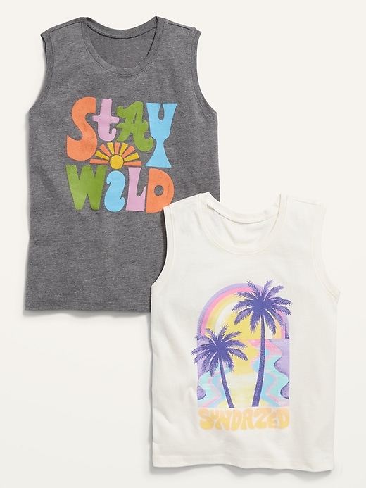 View large product image 1 of 1. Soft-Washed Sleeveless Graphic Tank Top 2-Pack for Girls