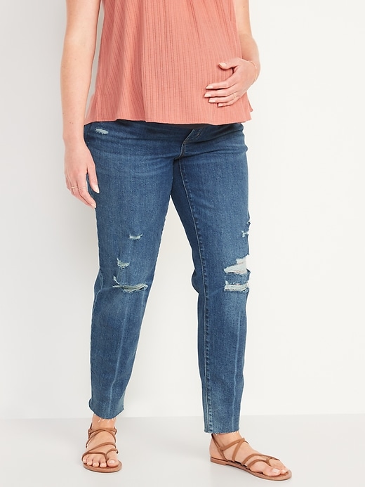 Old Navy Maternity Full Panel O.G. Straight Ripped Cut-Off Jeans. 1