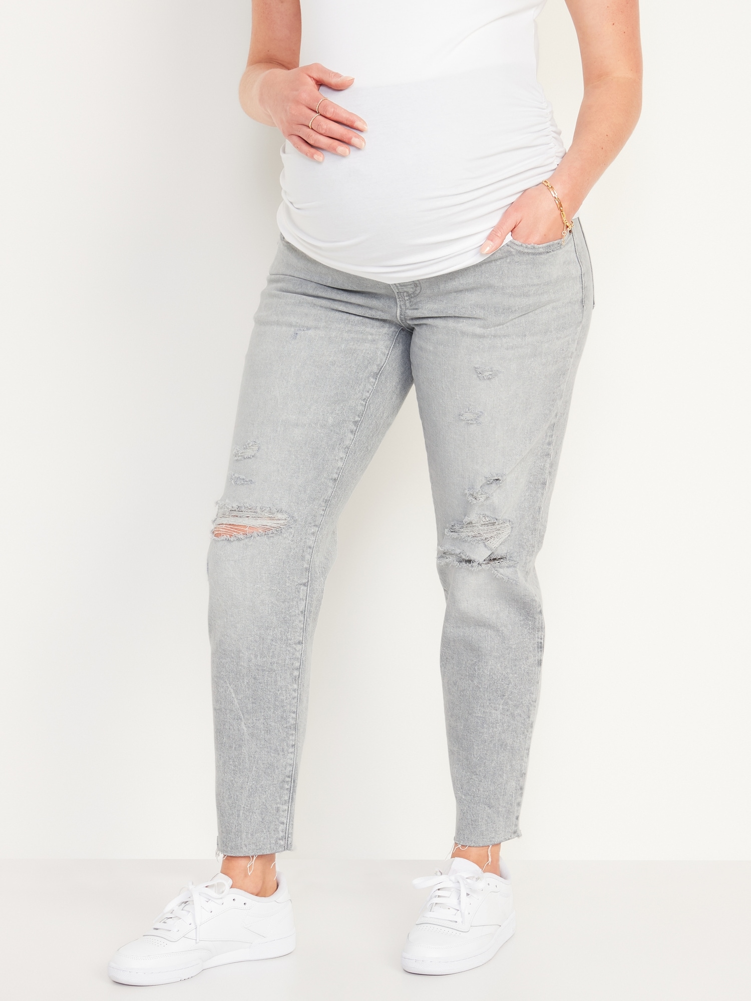 Maternity Full Panel O.G. Straight Ripped Gray Jeans