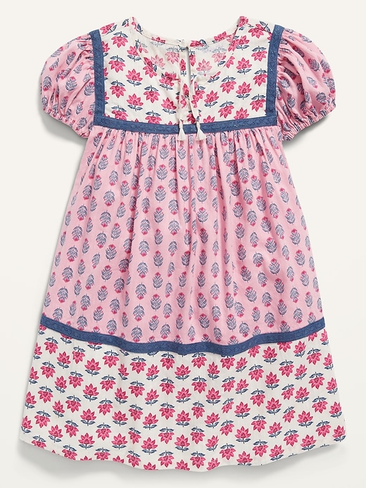 View large product image 1 of 3. Puff-Sleeve Matching Floral Swing Dress for Toddler Girls