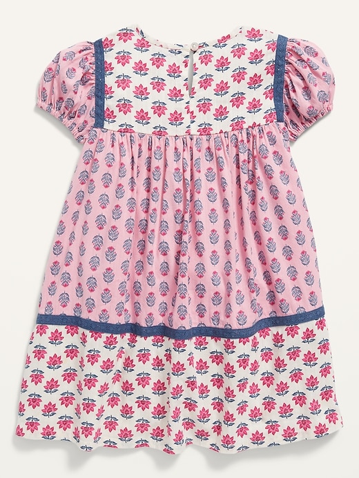 View large product image 2 of 3. Puff-Sleeve Matching Floral Swing Dress for Toddler Girls