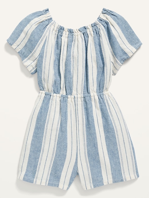 View large product image 1 of 1. Striped Keyhole-Back Linen-Blend Romper for Toddler Girls