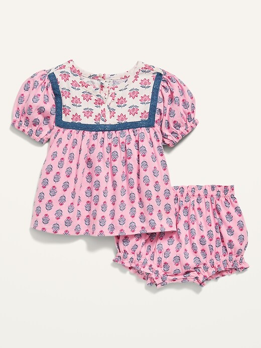 View large product image 1 of 4. Short-Sleeve Matching Print Top and Bloomers Set for Baby