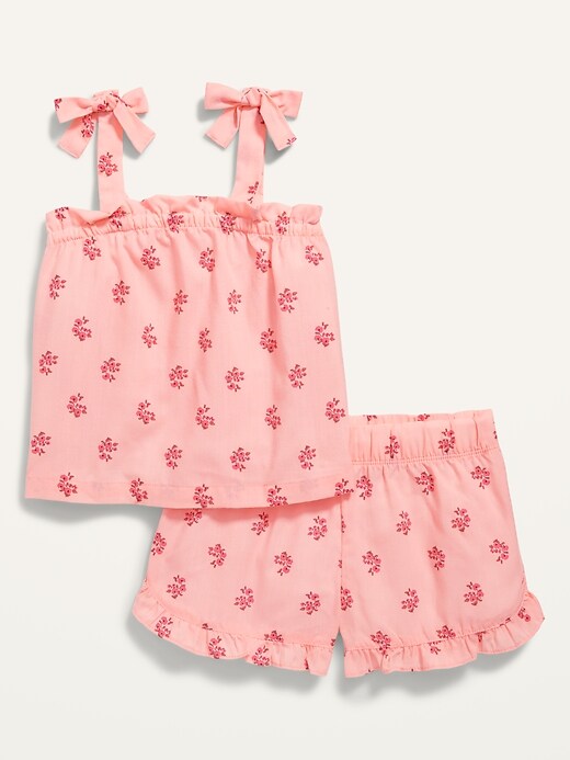 View large product image 1 of 2. Printed Poplin Cropped Tie-Shoulder Pajama Shorts Set for Girls
