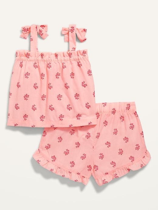 Printed Poplin Cropped Tie-Shoulder Pajama Shorts Set for Girls