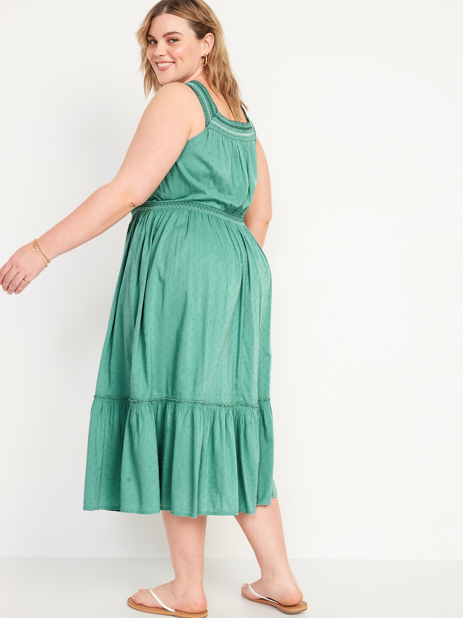 Sleeveless Waist-Defined Embroidered Clip-Dot Maxi Dress for Women ...