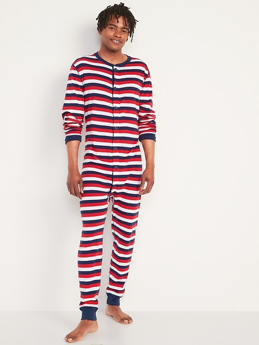 Old Navy Matching Stripe One-Piece Pajamas for Men. 1