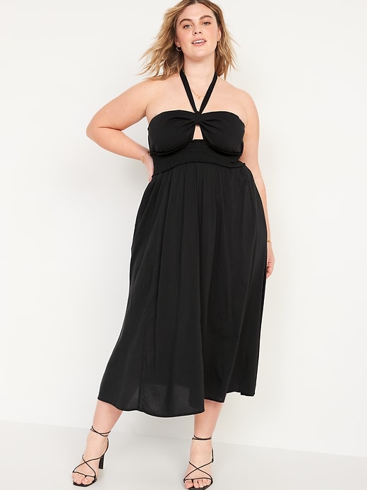 Image number 7 showing, Fit & Flare Smocked Twist-Front Halter Maxi Dress