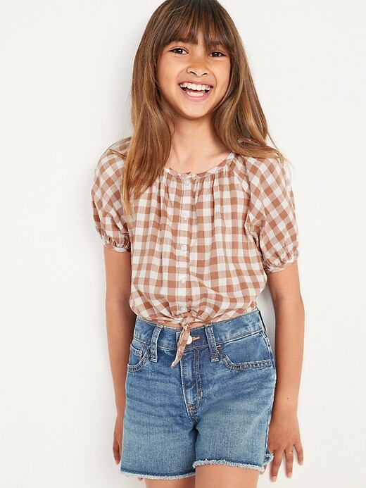 Old Navy Short Puff-Sleeve Tie-Front Top for Girls. 1 Old Navy Short Puff-Sleeve Tie-Front Top for Girls. 1