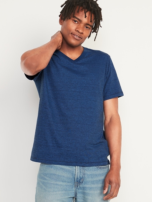 Image number 1 showing, Soft-Washed Micro-Stripe V-Neck T-Shirt for Men