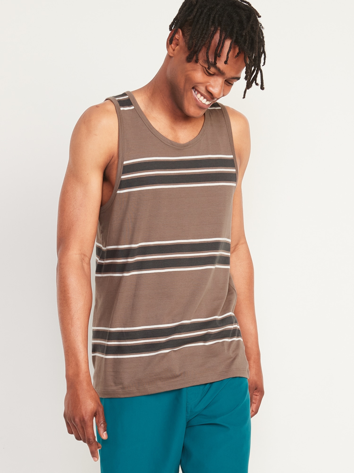 Old Navy Striped Soft-Washed Tank Top for Men brown. 1