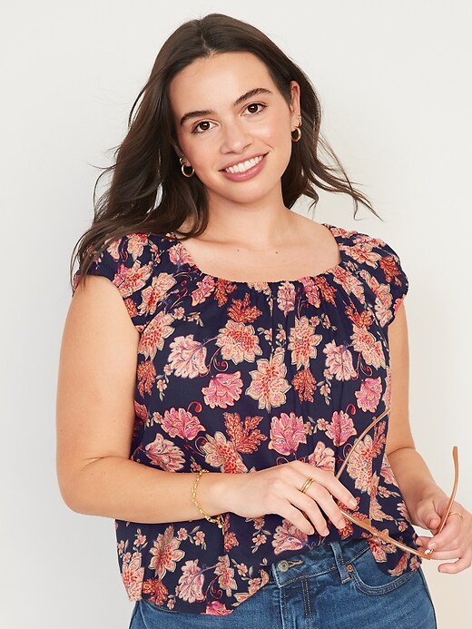 Image number 5 showing, Floral-Print Tie-Back Swing Top for Women