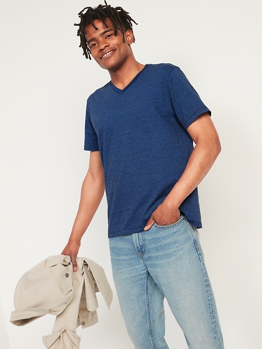 Image number 3 showing, Soft-Washed Micro-Stripe V-Neck T-Shirt for Men