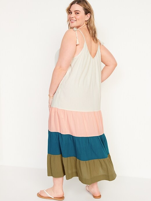 Image number 7 showing, Sleeveless Tasseled Color-Block All-Day Maxi Swing Dress for Women