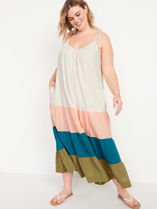 Image number 6 showing, Sleeveless Tasseled Color-Block All-Day Maxi Swing Dress for Women