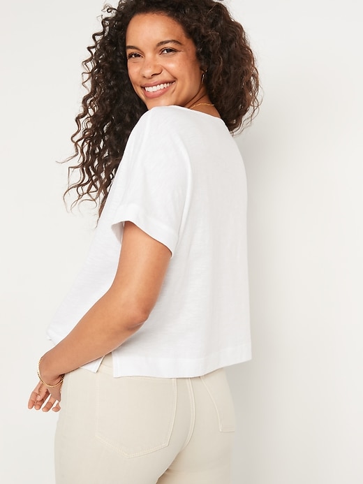 Image number 2 showing, Short-Sleeve Crinkled Slub-Knit Henley Easy T-Shirt for Women