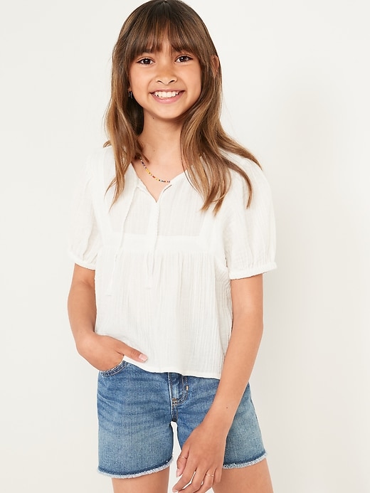 Old Navy Puff-Sleeve Double-Weave Swing Top for Girls. 1