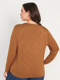 Luxe Long-Sleeve V-Neck Slub-Knit T-Shirt for Women