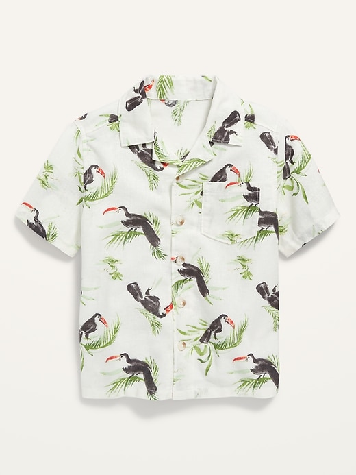 View large product image 1 of 2. Short-Sleeve Printed Linen-Blend Camp Shirt for Toddler Boys