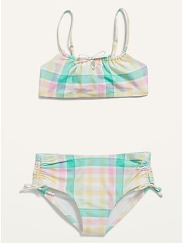 * old navy coral pink white stripe ruffle bikini two piece swim bathing  suit 14 