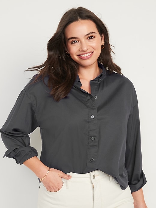 Image number 5 showing, Long-Sleeve Cropped Boyfriend Shirt