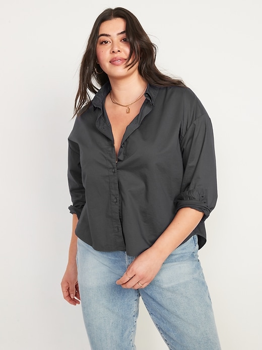 Image number 7 showing, Long-Sleeve Cropped Boyfriend Shirt