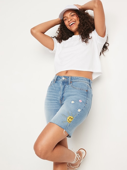 Image number 3 showing, High-Waisted O.G. Straight Embroidered Cut-Off Jean Shorts -- 7-inch inseam