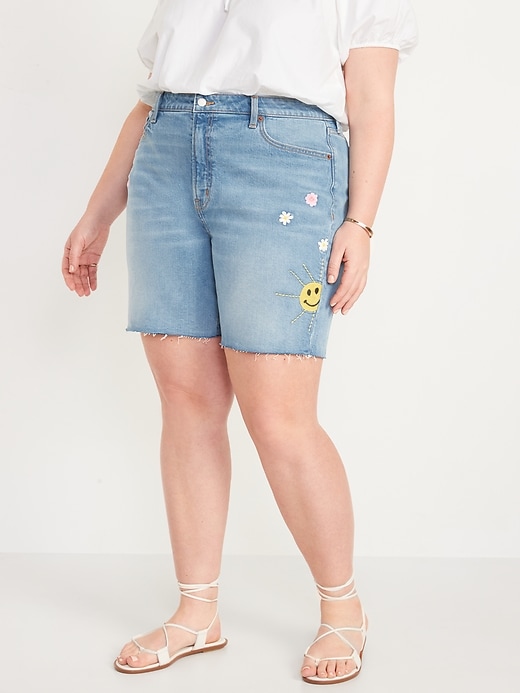 Image number 7 showing, High-Waisted O.G. Straight Embroidered Cut-Off Jean Shorts -- 7-inch inseam