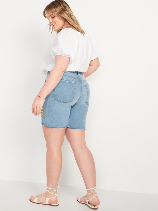 Image number 8 showing, High-Waisted O.G. Straight Embroidered Cut-Off Jean Shorts -- 7-inch inseam