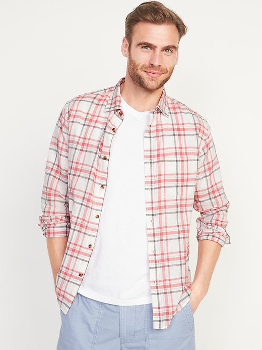 Old Navy Regular Fit Plaid Linen-Blend Everyday Shirt for Men. 1