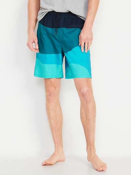 View large product image 1 of 1. Printed Swim Trunks --7-inch inseam